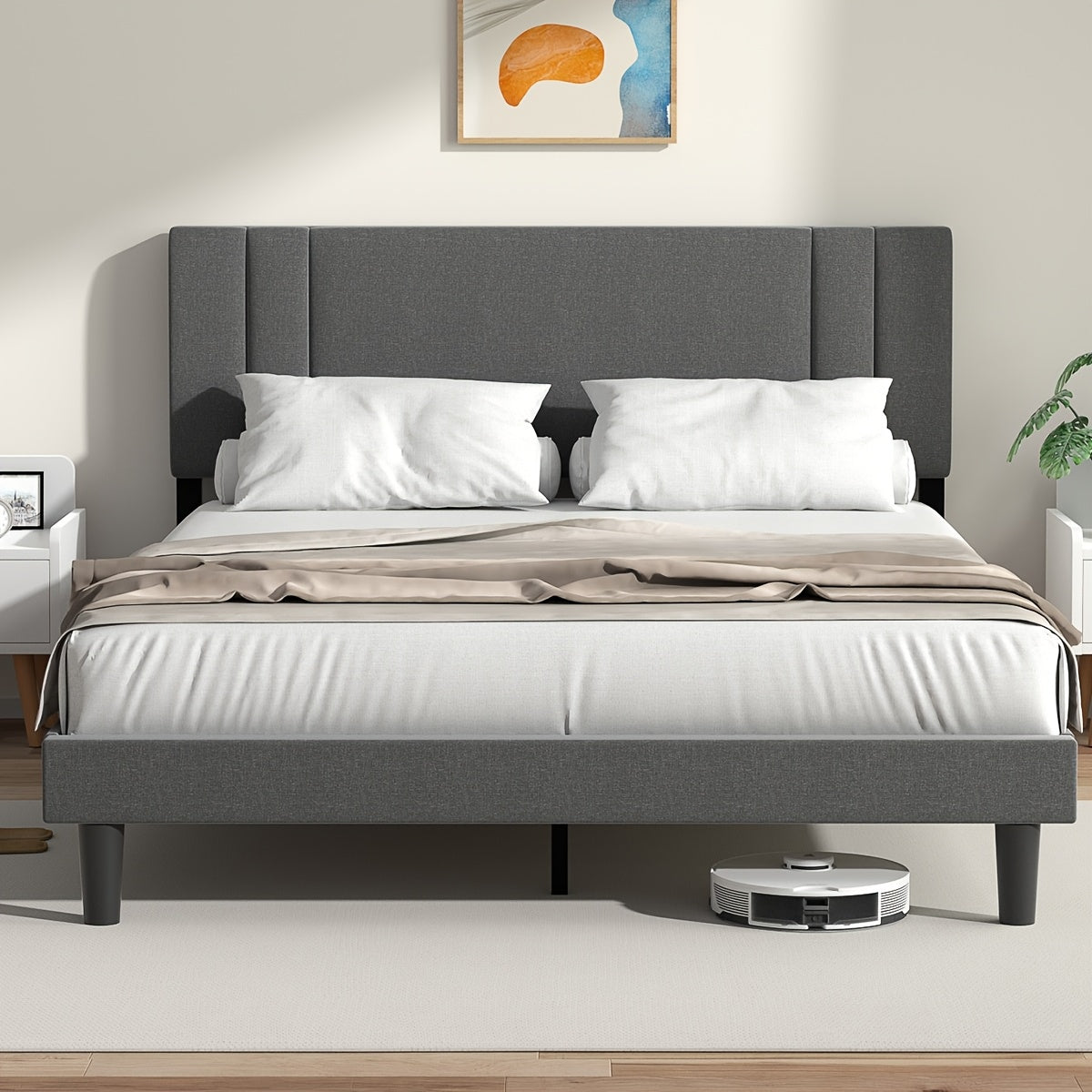 Platform Bed Frame With Adjustable Headboard, Heavy Duty Metal Frame And Wooden Slats Support