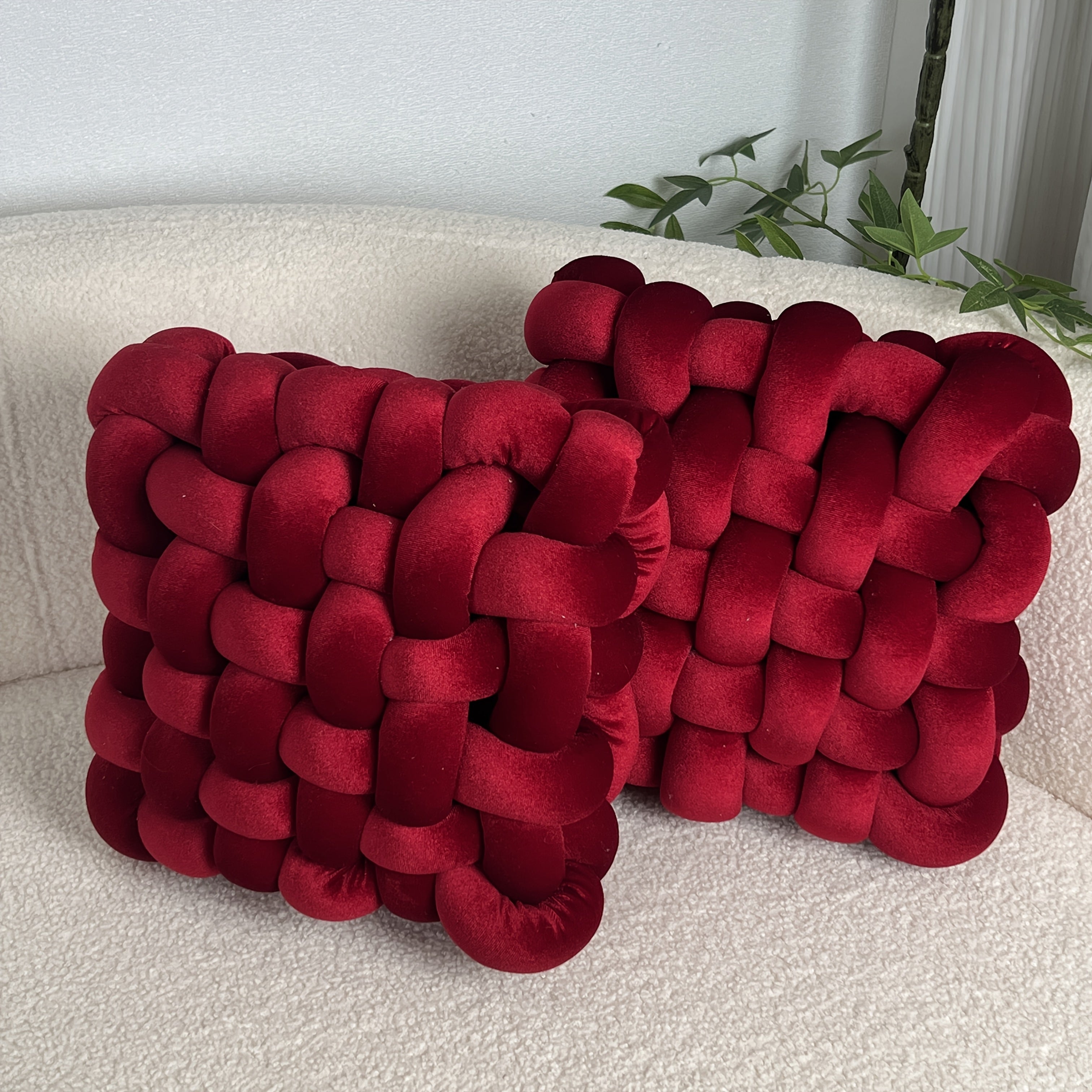 2pcs Gold Velvet Hand-woven Knot Pillow Square Decorative Pillow Knotted Floor Pillow