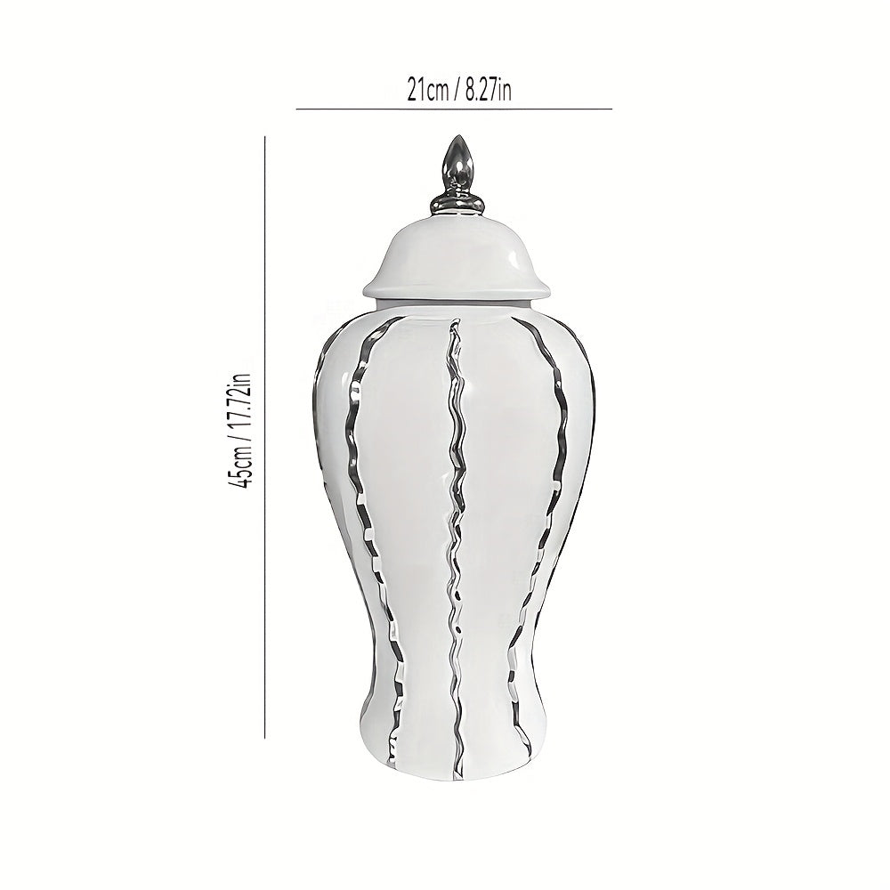 Luxurious Silvery Ceramic Ginger Jar - Modern Decorative Vase