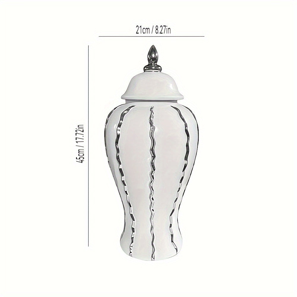 Luxurious Silvery Ceramic Ginger Jar - Modern Decorative Vase