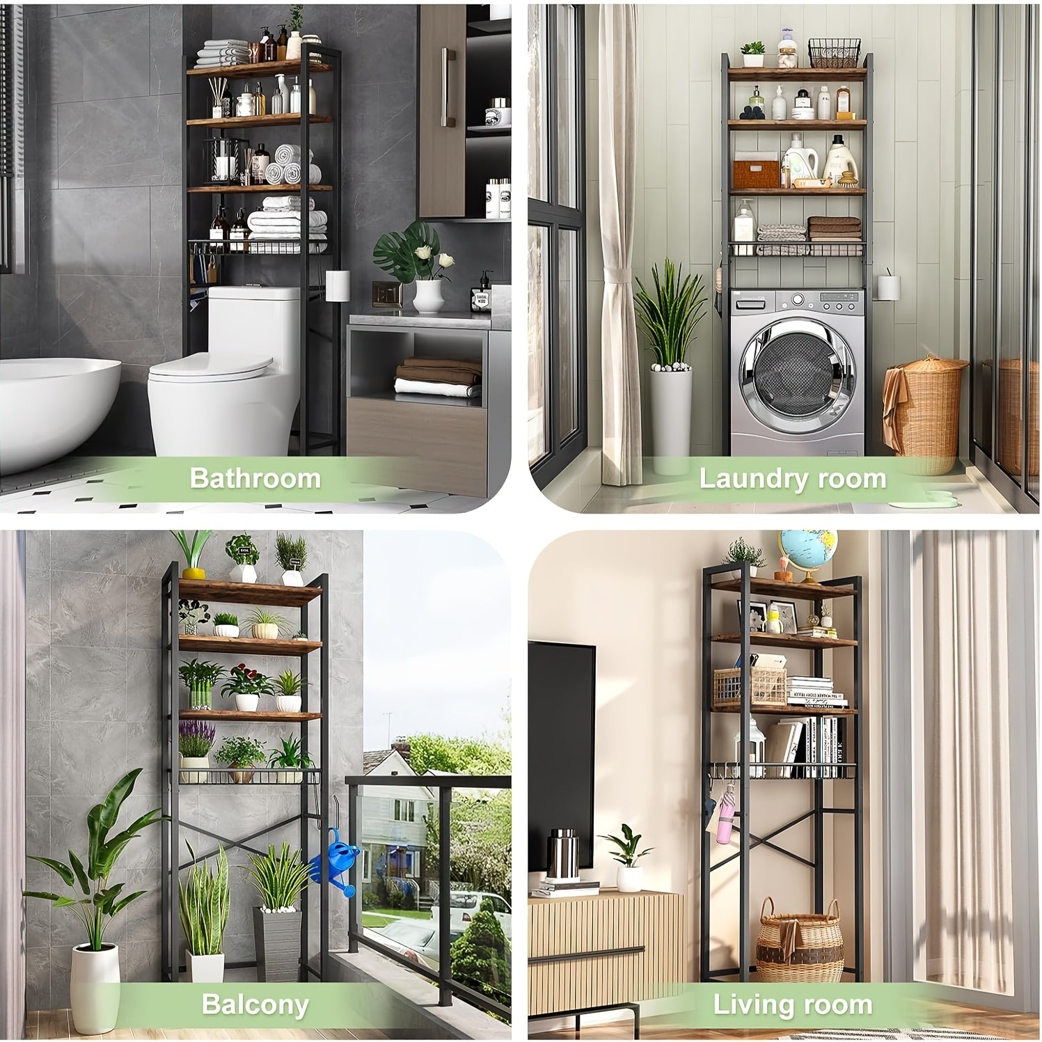 5-Tier Over Toilet Bathroom Organizer Shelf Adjustable Bathroom Shelf Over Toilet With Paper Holder And 4 Hooks
