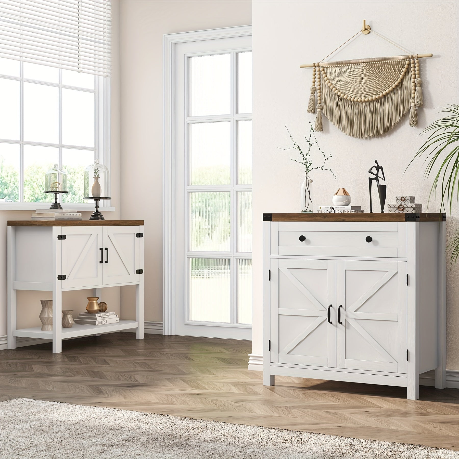 Double-Door Storage Cabinet with Drawer, Modern Farmhouse Buffet Sideboard