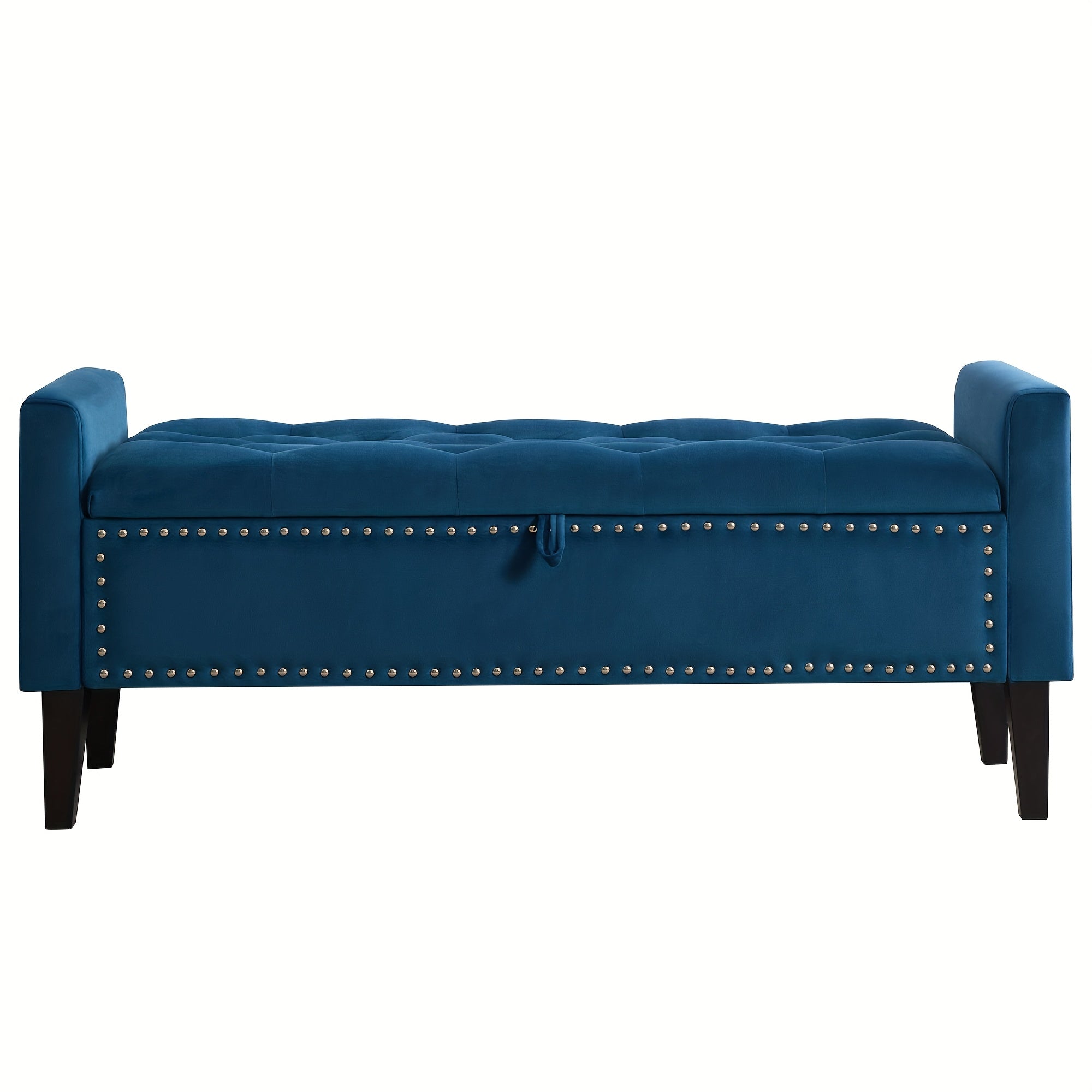 47" Velvet Storage Bench, Upholstered Bed Bench With Storage, End Of Bed Ottoman With Wooden Legs