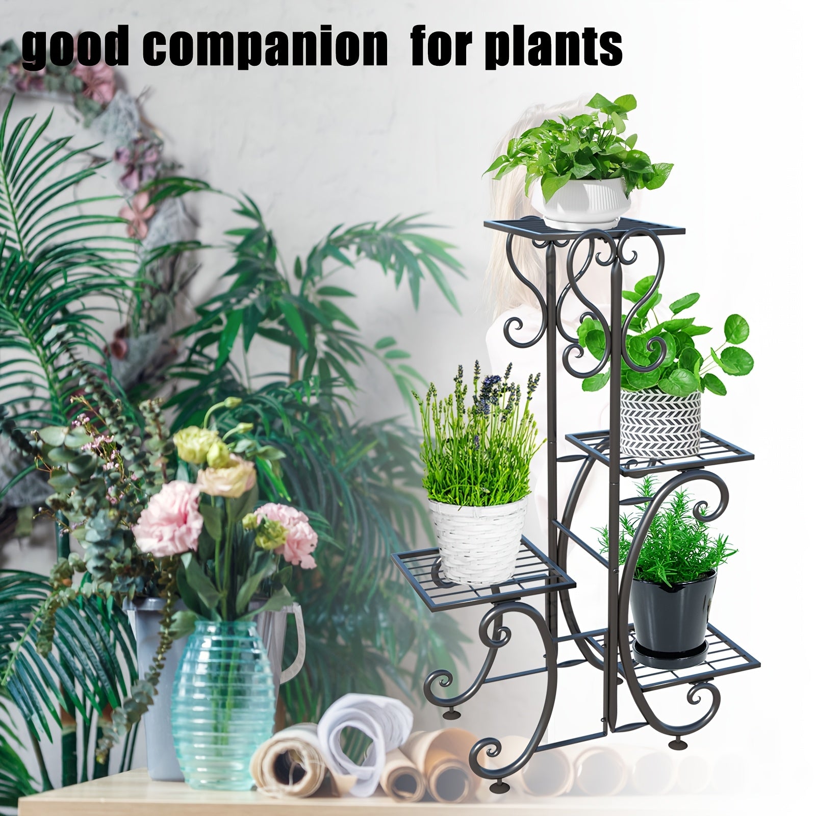 4 Tier Metal Plant Shelf, Plant Stand Indoor Outdoor Flower Pot Holder Display Racks