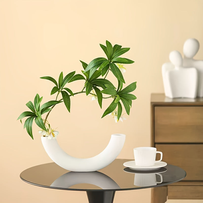 Modern Ceramic Vase with Faux Flowers - Elegant Cylinder Design