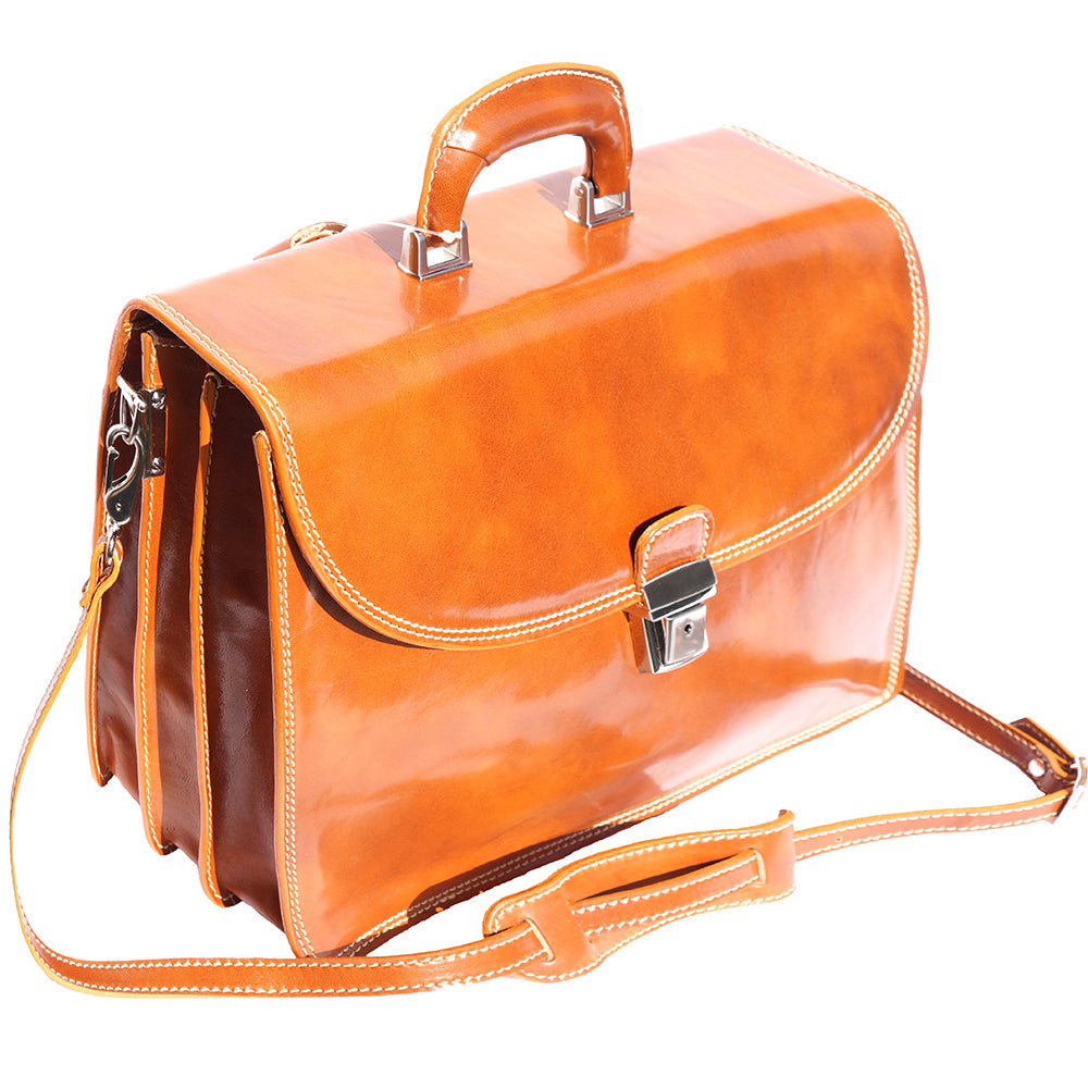 Leather briefcase with three compartments - Made In Italy