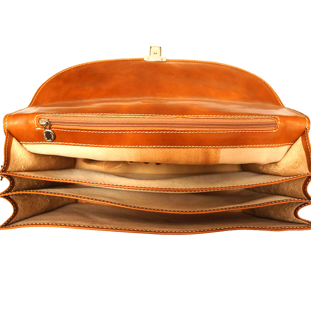 Leather briefcase with three compartments - Made In Italy