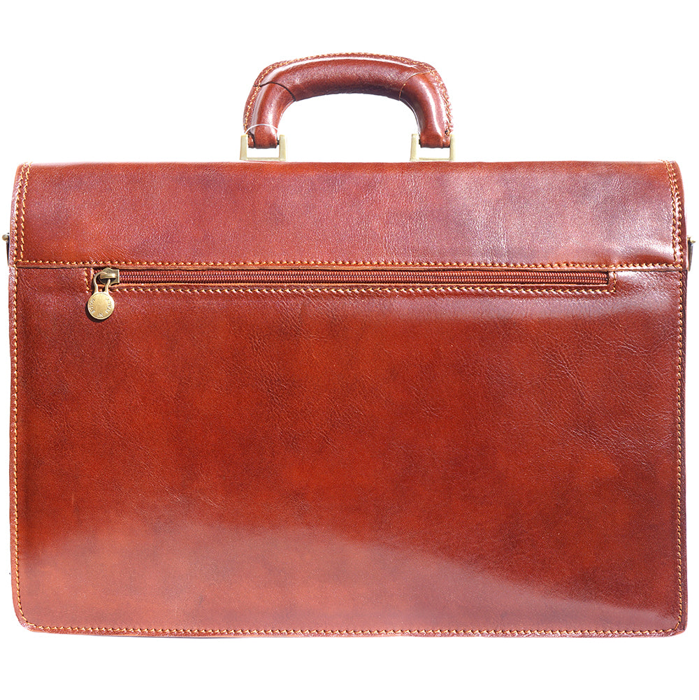 Leather briefcase with three compartments - Made In Italy