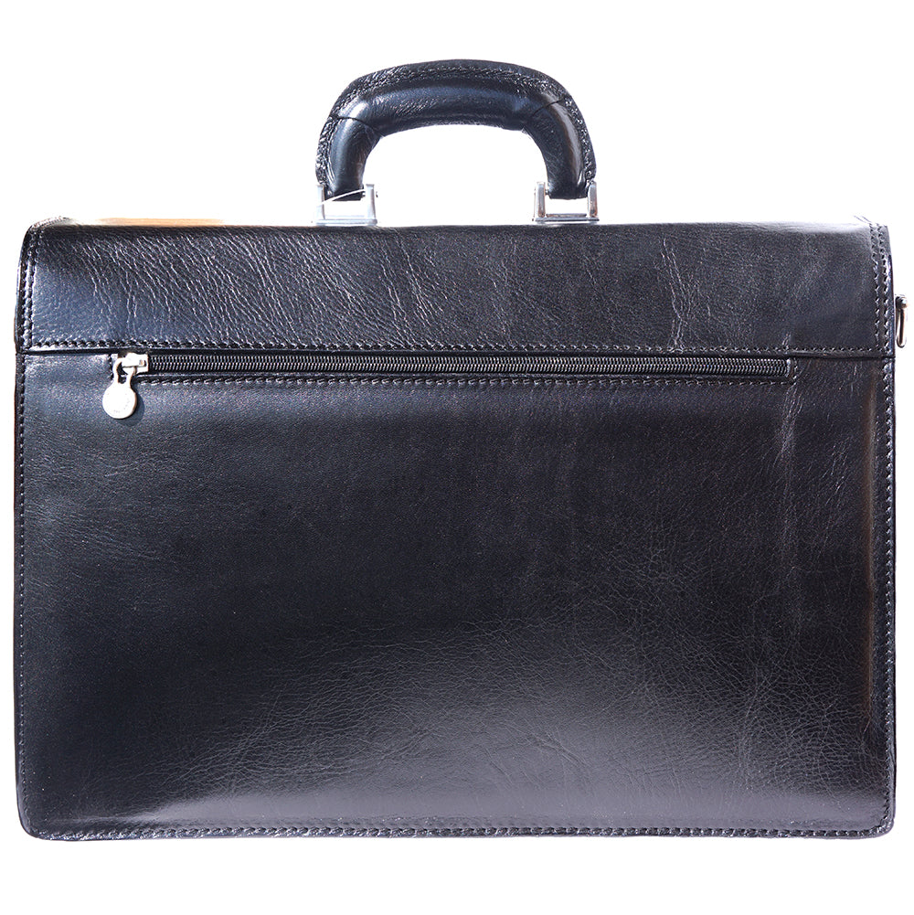 Leather briefcase with three compartments - Made In Italy