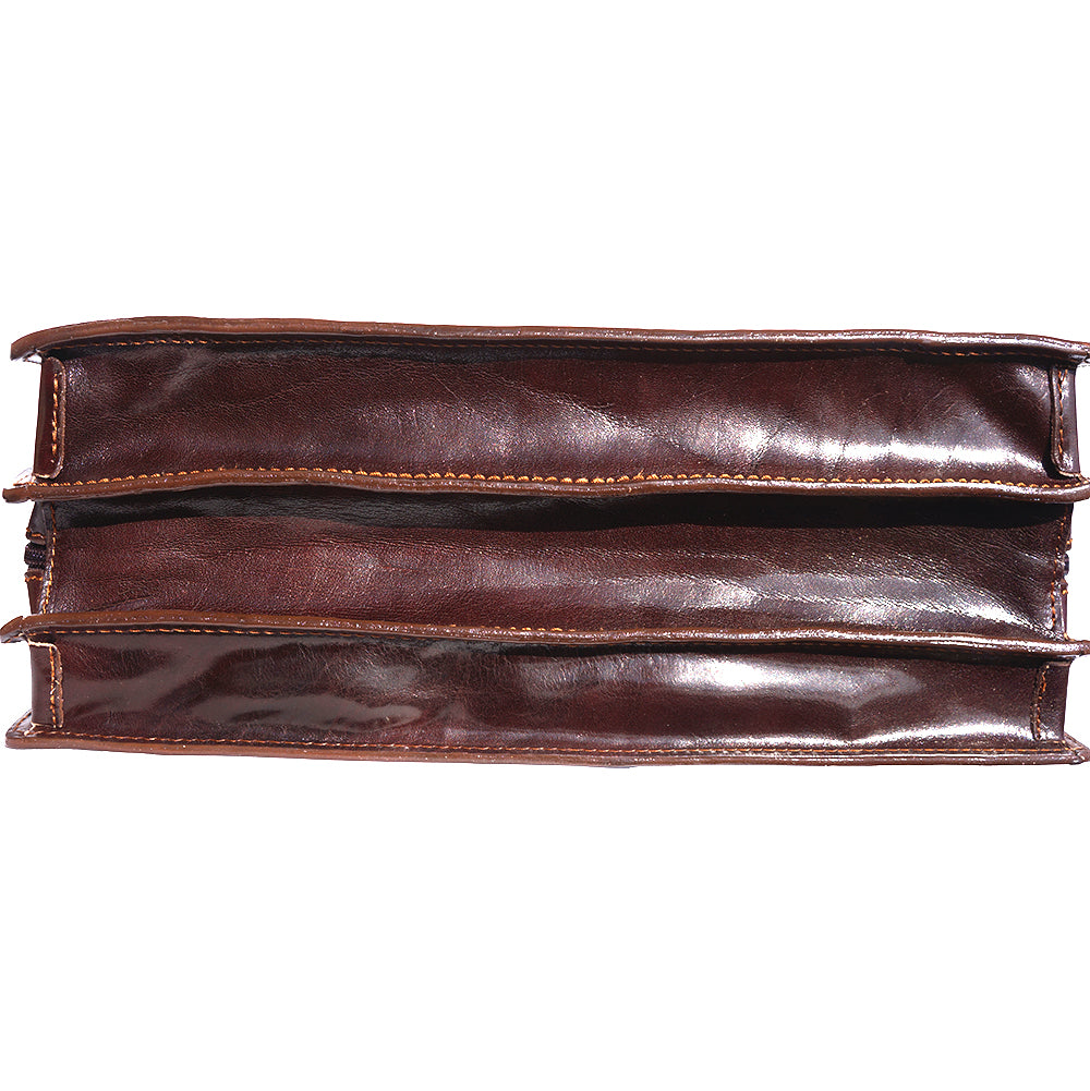 Leather briefcase with three compartments - Made In Italy