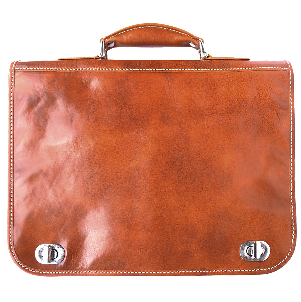 Leather briefcase with two compartments - made in Italy