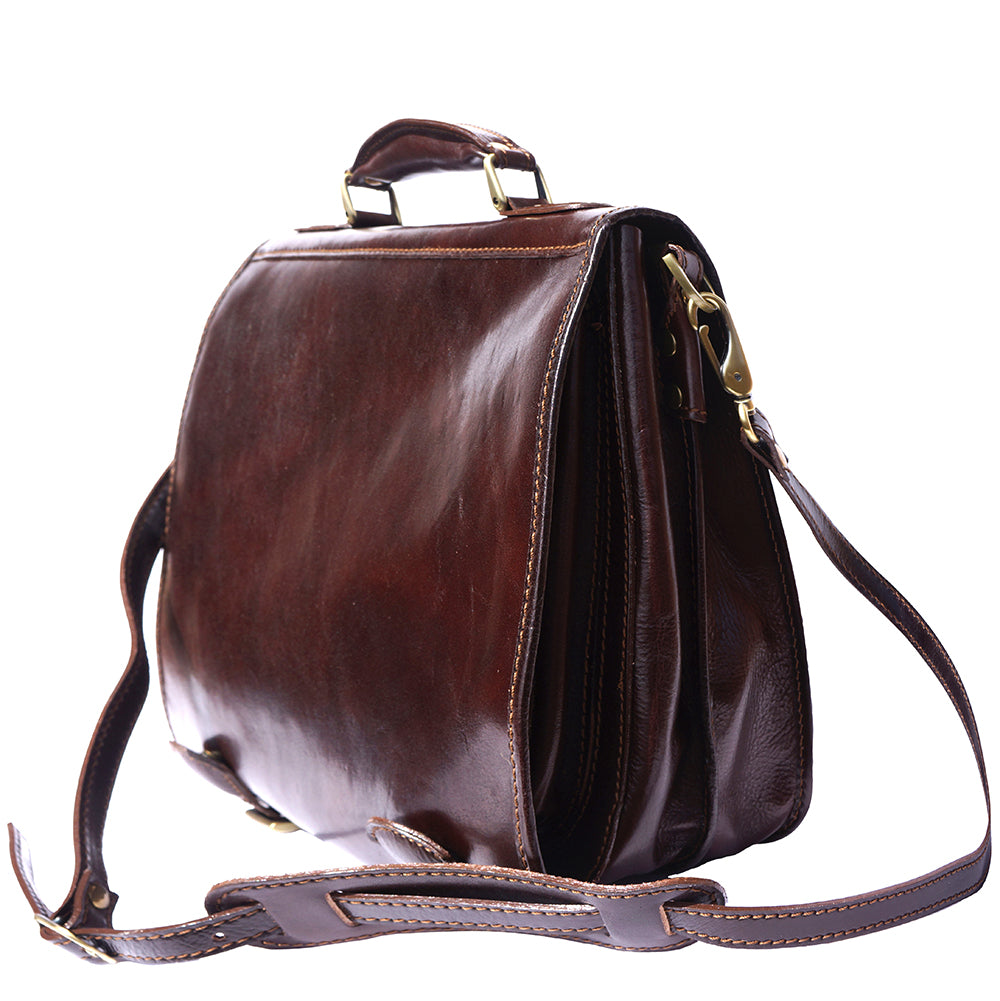 Leather briefcase with two compartments - Made In Italy