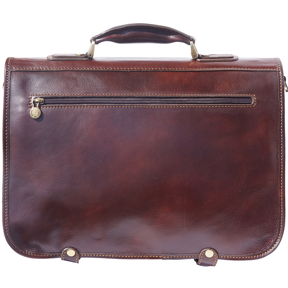Leather briefcase in two compartments with double pockets on the front - Made In Italy