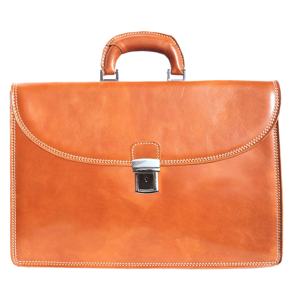 Genuine leather briefcase with three compartments - made in Italy