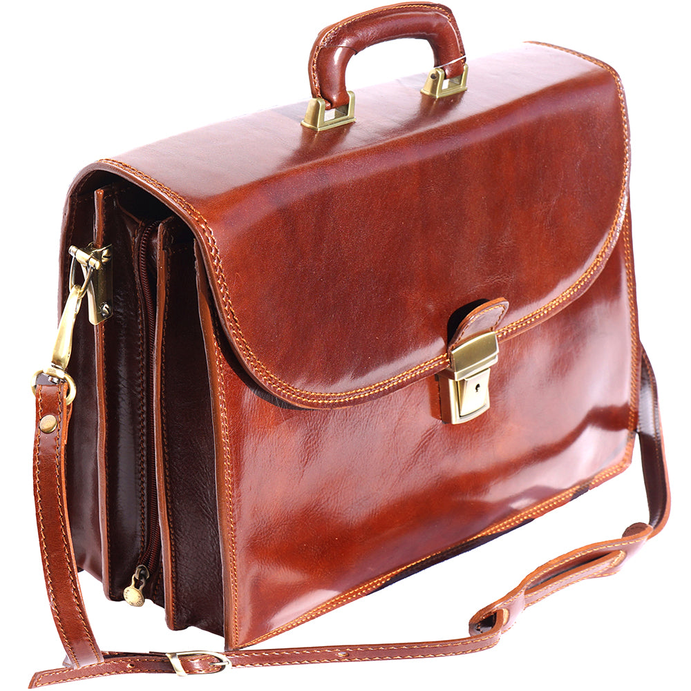 Genuine leather briefcase with three compartments - made in Italy