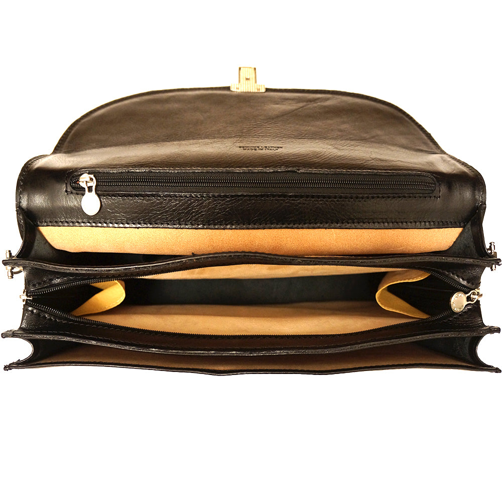 Genuine leather briefcase with three compartments - made in Italy