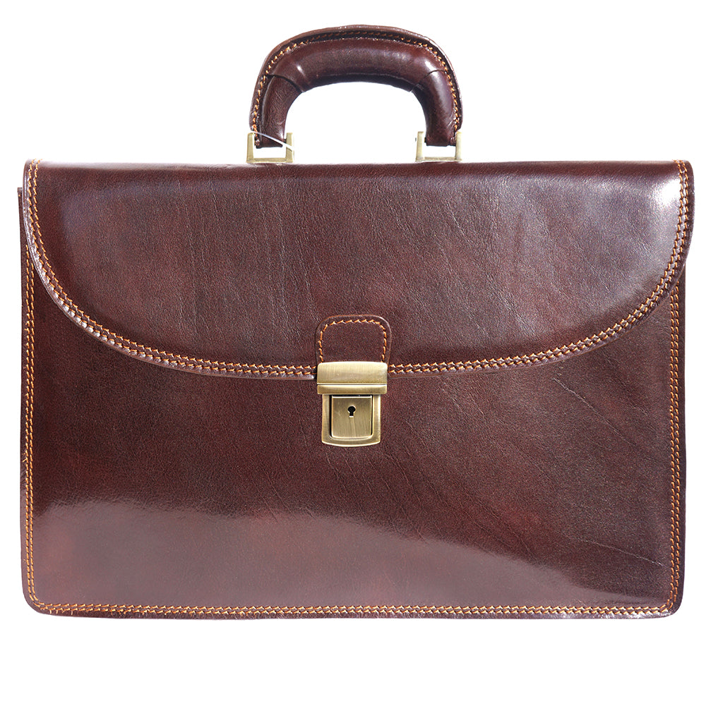 Genuine leather briefcase with three compartments - made in Italy