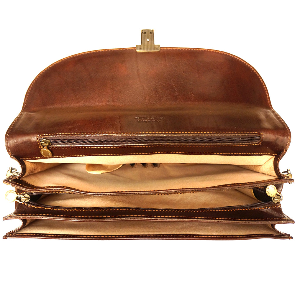 Genuine leather briefcase with three compartments - made in Italy