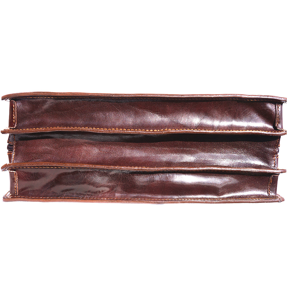 Genuine leather briefcase with three compartments - made in Italy