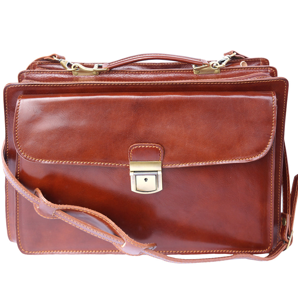 Leather briefcase Business class with two compartments - made in Italy