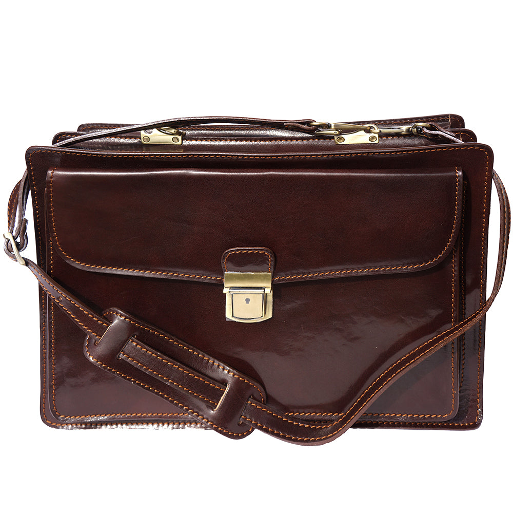 Leather briefcase Business class with two compartments - made in Italy