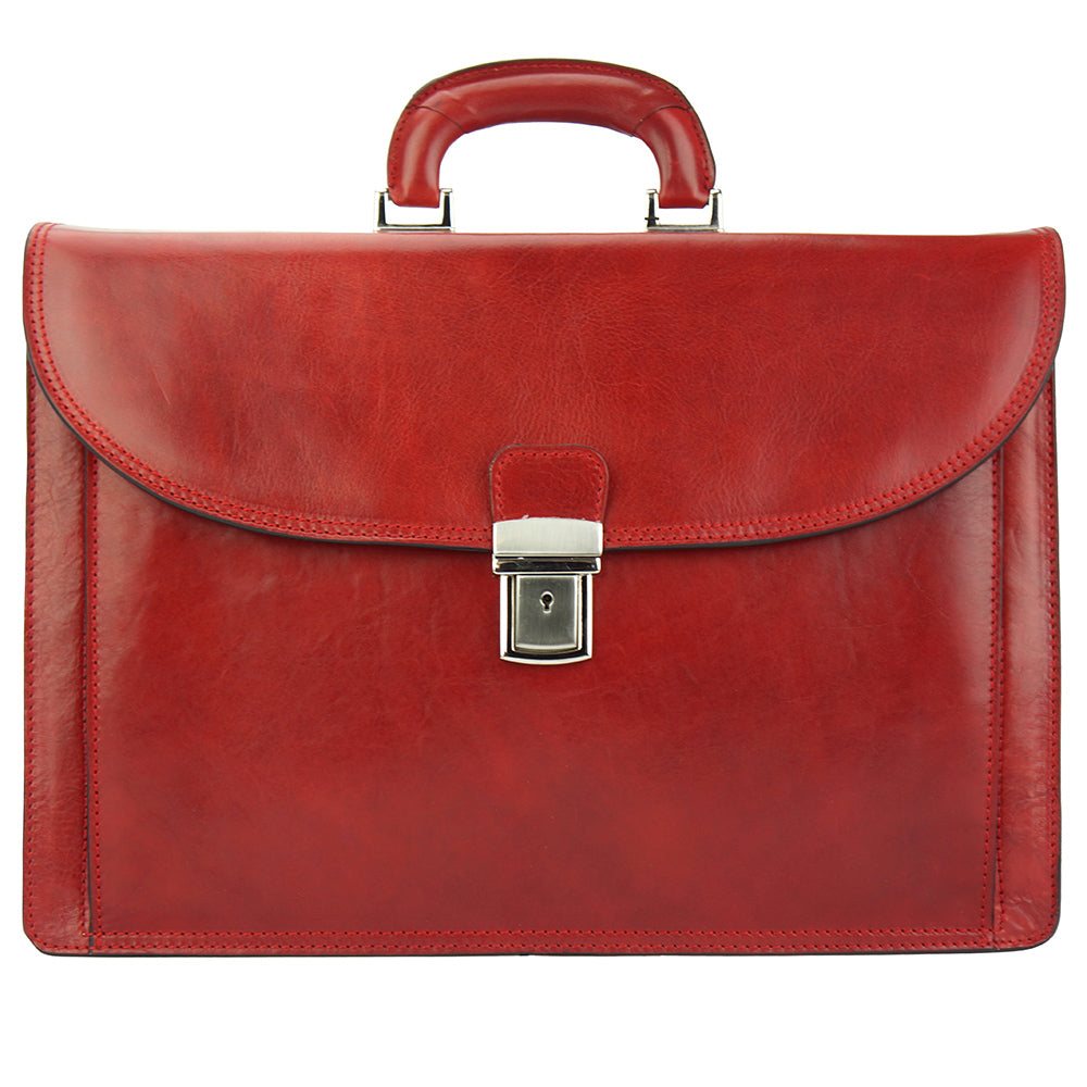 Beniamino Italian Leather Business Briefcase with Front Pocket - Made In Italy