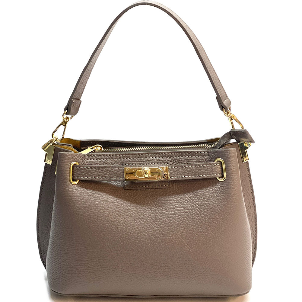 Lorettina Leather Lock Detail Shoulder Bag - Made In Italy