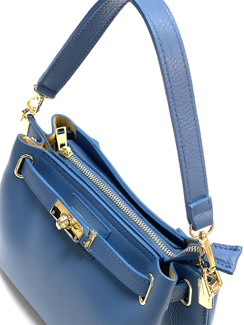 Lorettina Leather Lock Detail Shoulder Bag - Made In Italy