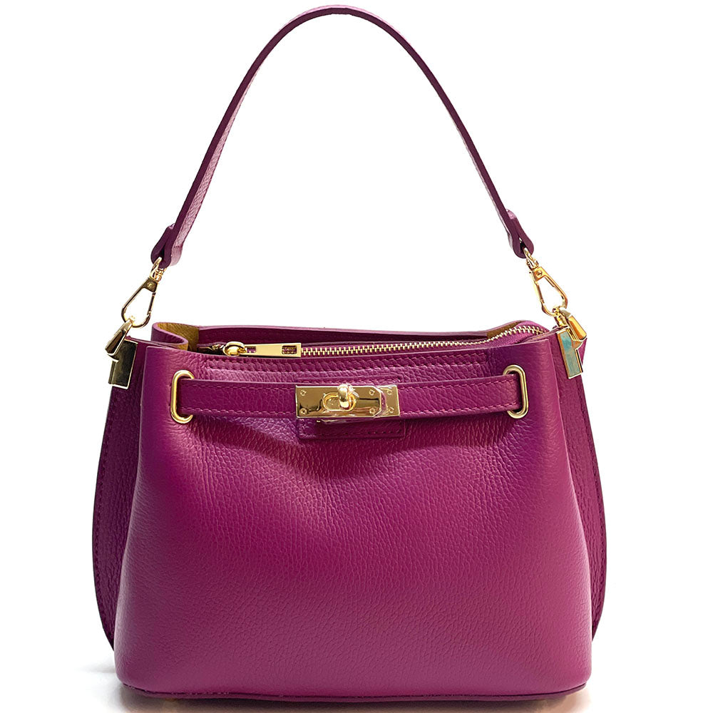 Lorettina Leather Lock Detail Shoulder Bag - Made In Italy