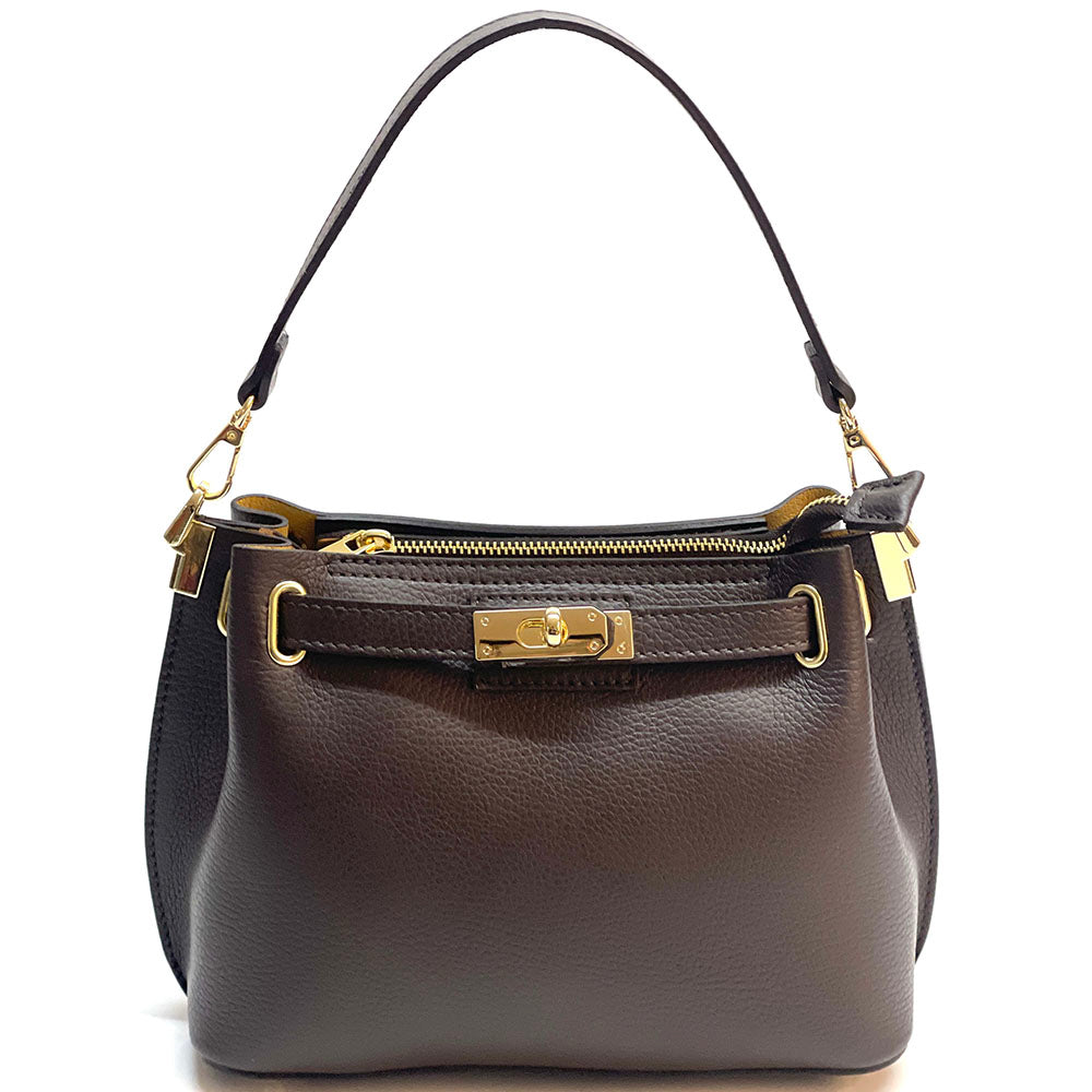 Lorettina Leather Lock Detail Shoulder Bag - Made In Italy