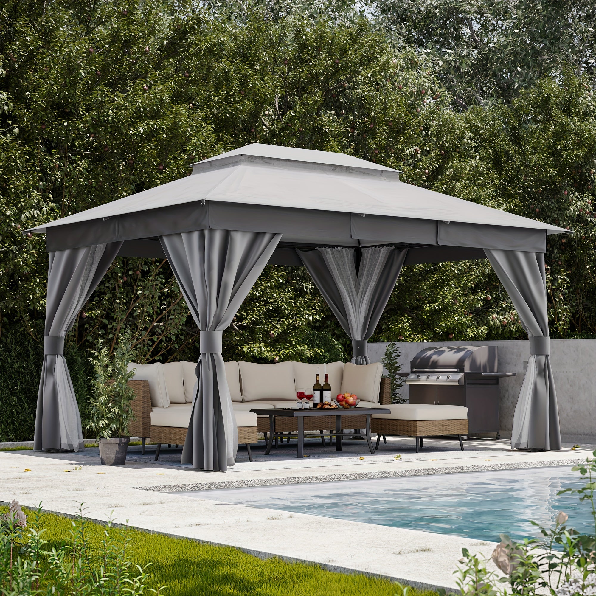 Outdoor Patio Gazebo With Expansion Bolts, Double Roof