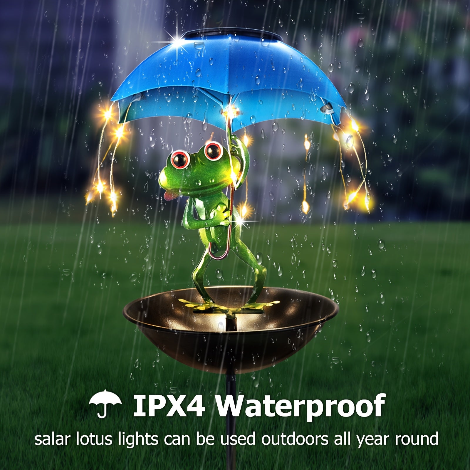 Solar-Powered LED Frog Umbrella Light with Wild Bird Feeder - Whimsical Garden Decor for Patios, Lawns, and Pathways, Perfect Valentine’s Gift,