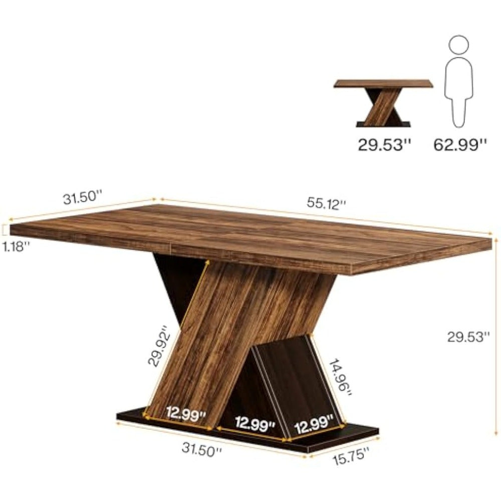 55-Inch Rectangle Wood Dining Table - Farmhouse Dining Table for 4-6 People - Dinner Table for Dining Room