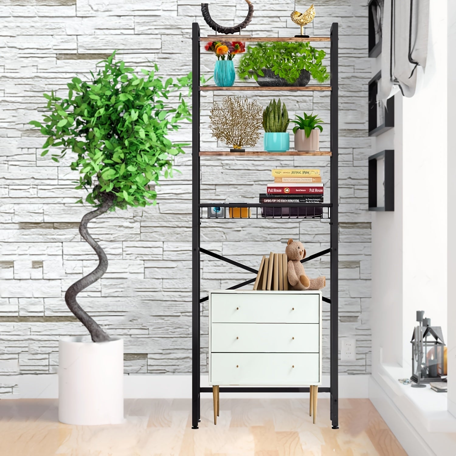 5-Tier Over Toilet Bathroom Organizer Shelf Adjustable Bathroom Shelf Over Toilet With Paper Holder And 4 Hooks