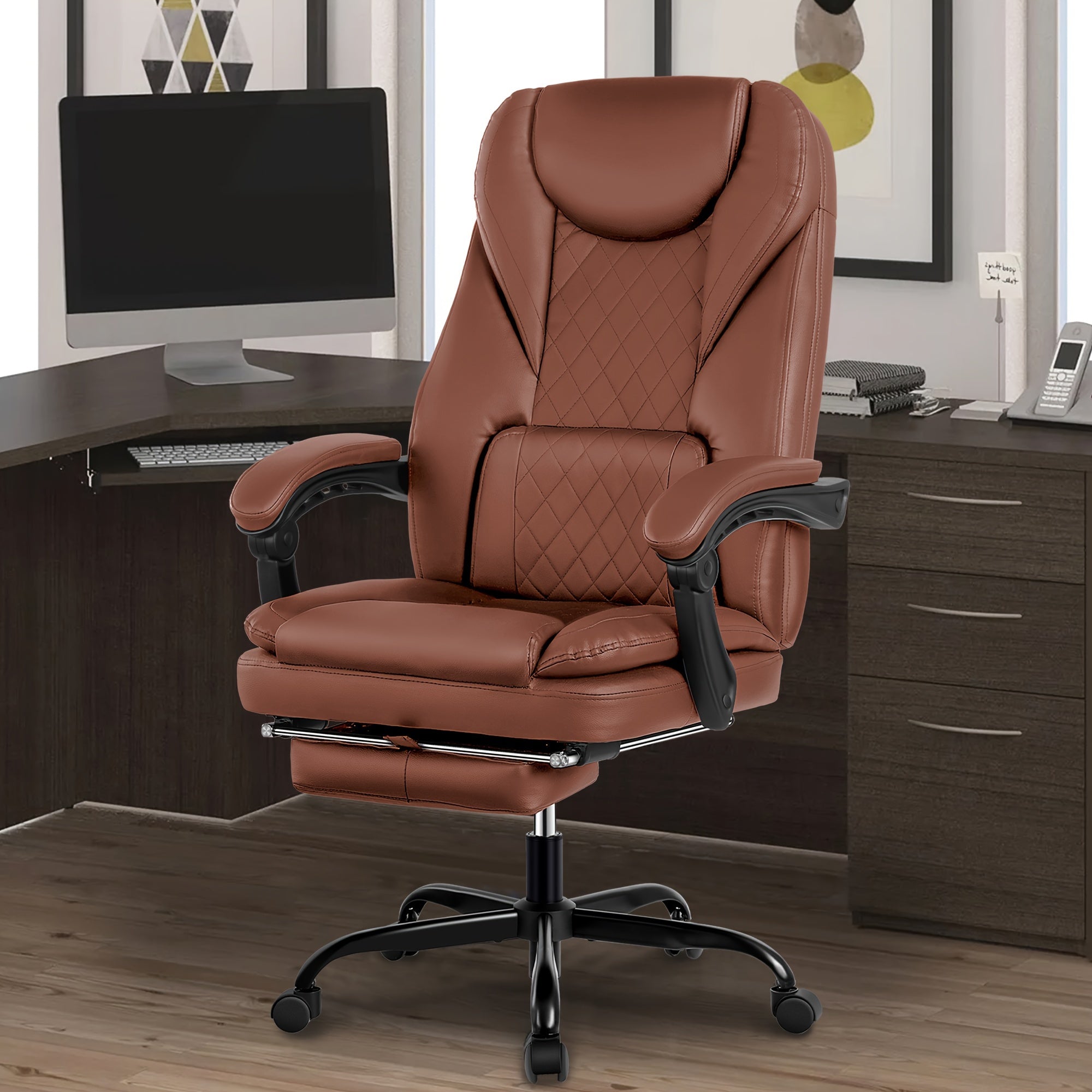Executive Office Chair with Footrest/ without Footrest( Optional), Big and Tall Reclining Faux Leather Chair