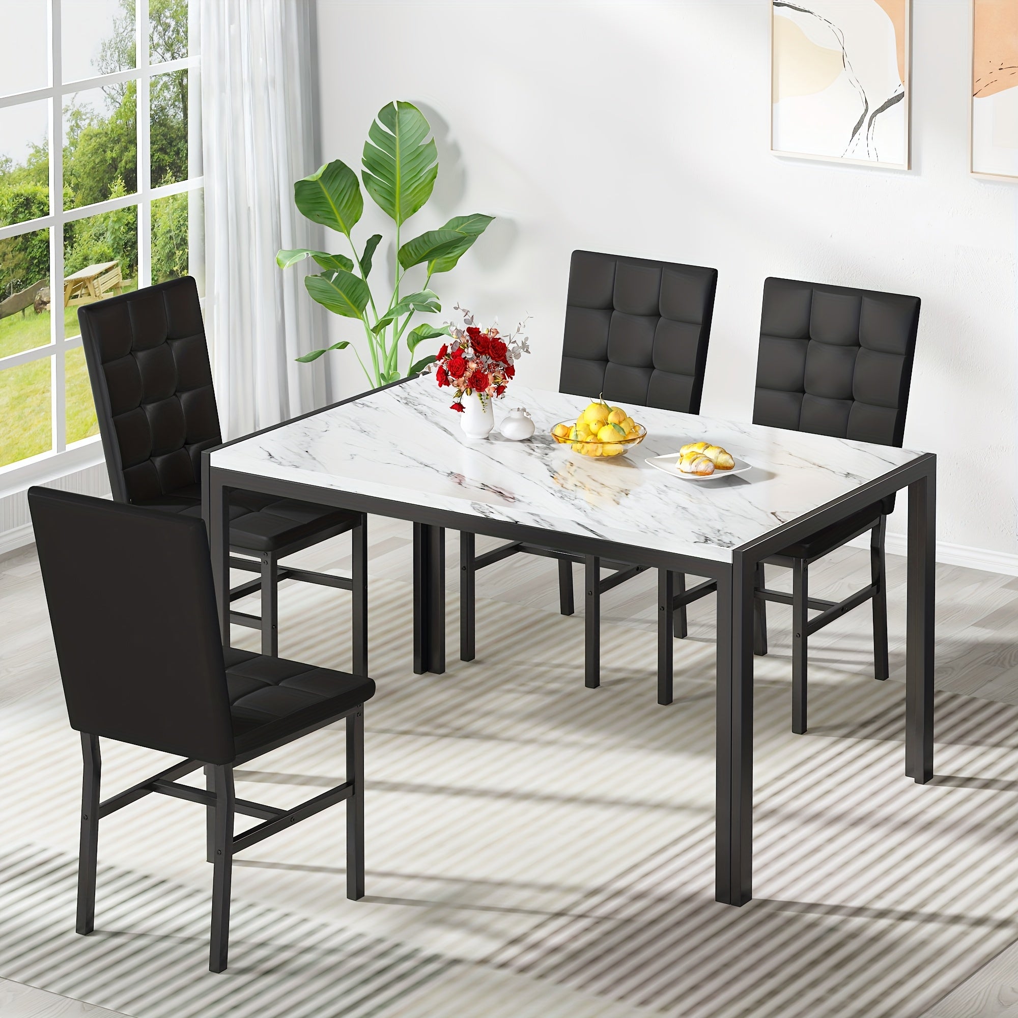 5pcs Faux Marble Tabletop Dining Table Set