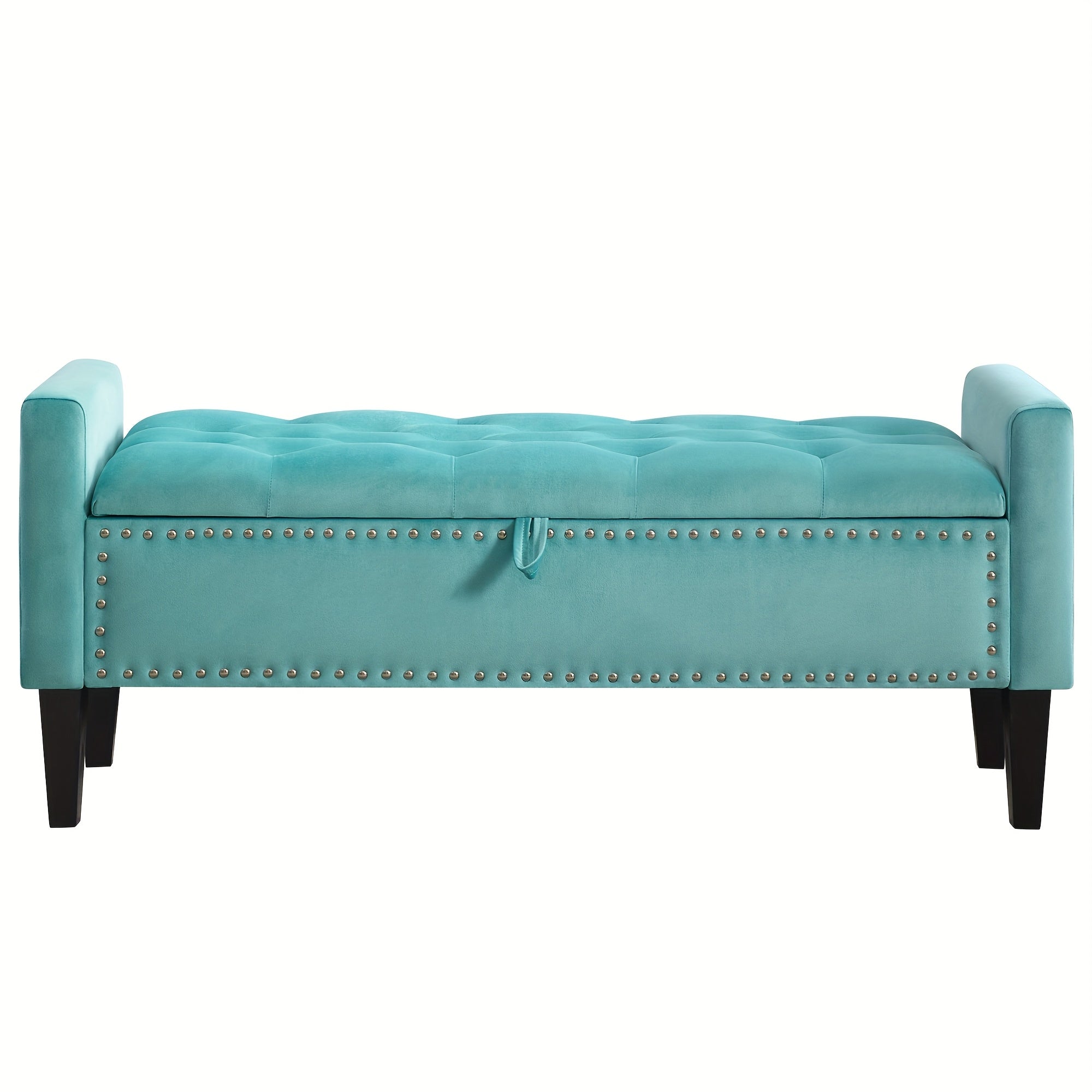 47" Velvet Storage Bench, Upholstered Bed Bench With Storage, End Of Bed Ottoman With Wooden Legs