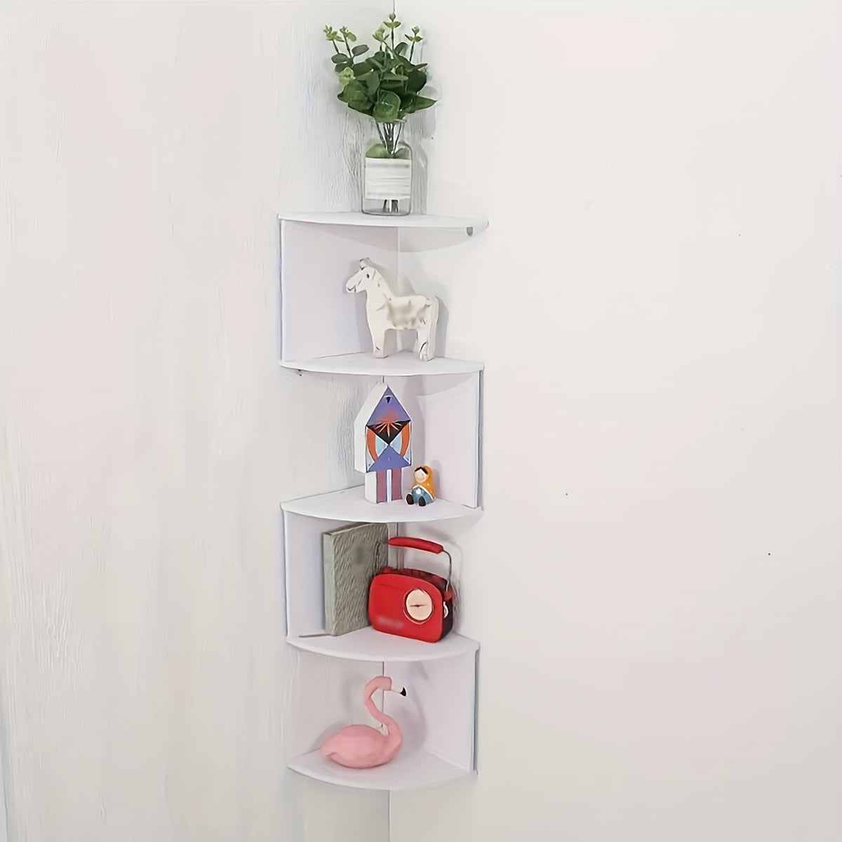 5-layer White Corner Shelf - No Drilling Required, Multi-layer Storage Shelf, Space Saving Kitchen Organizer, Home Corner Shelf, Partition Bookshelf