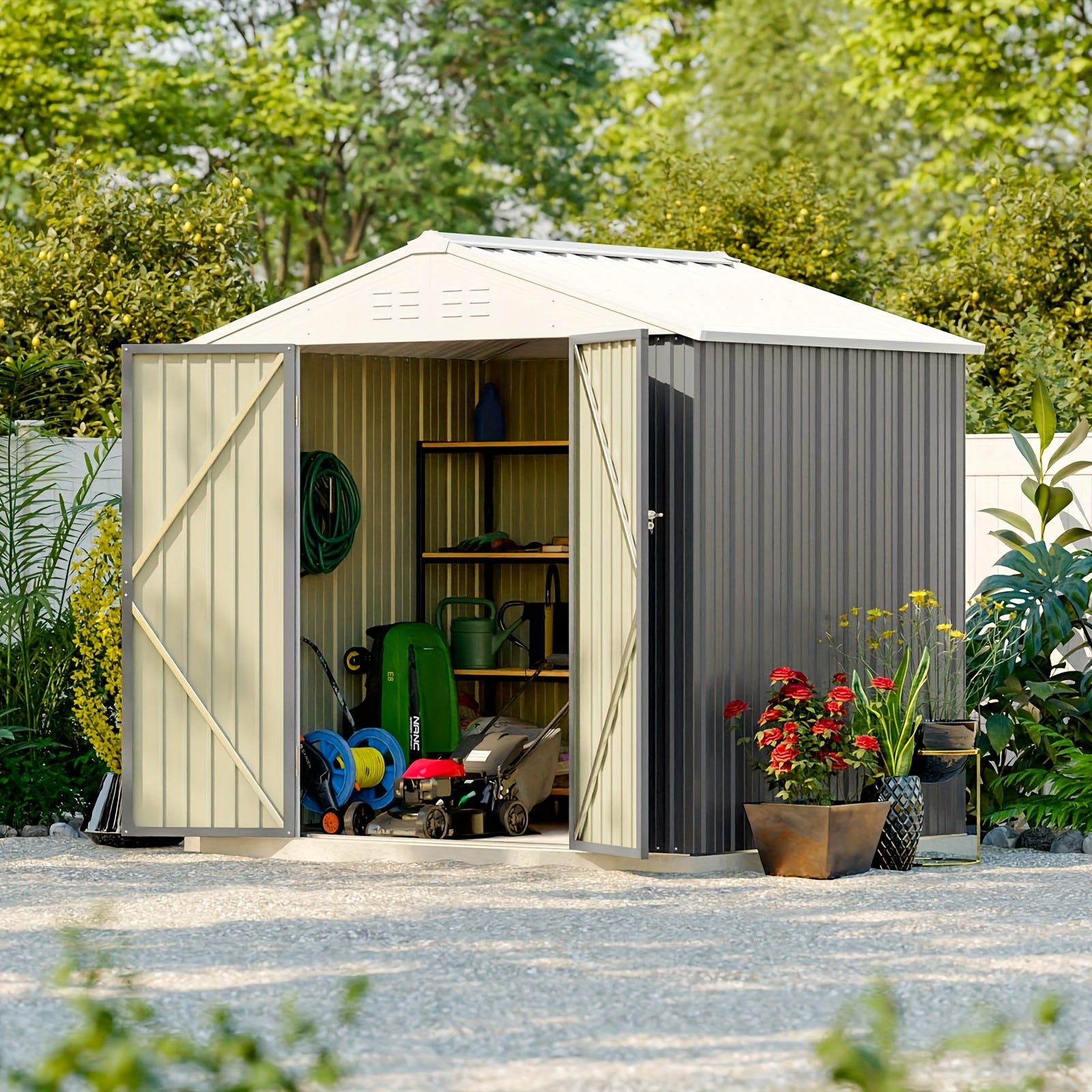 Metal Storage Shed, 8x6 FT, Outdoor Shed With Doors & Air Vents, Utility And Tool Storage Shed For Backyard Garden Patio