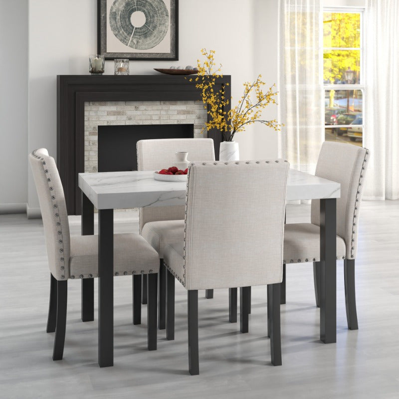 5pcs Dining Set Imitation Marble Tabletop Restaurant Combo Space Saving