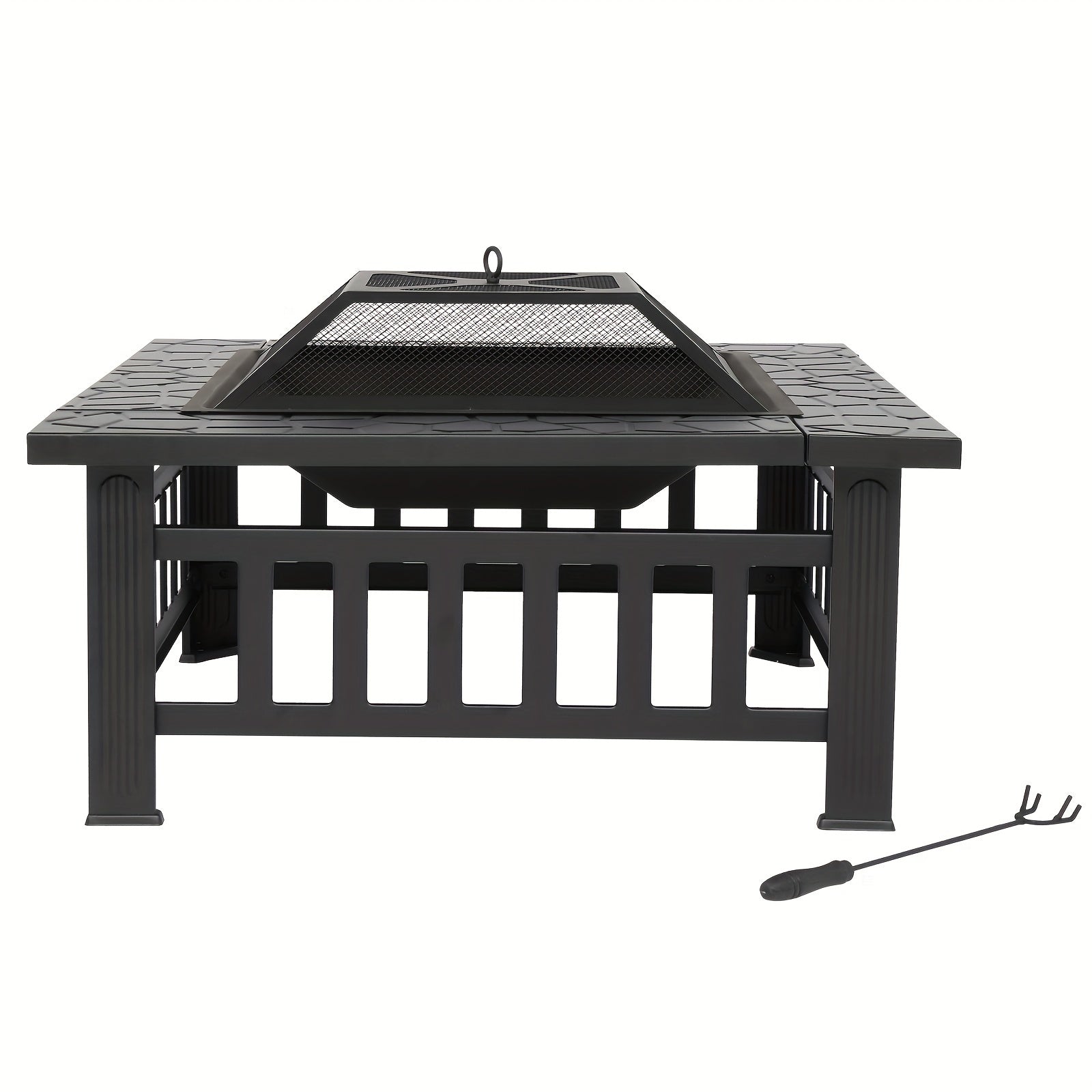 38in Round Wrought Iron with Grill Pan Wood Burning Fire Pit