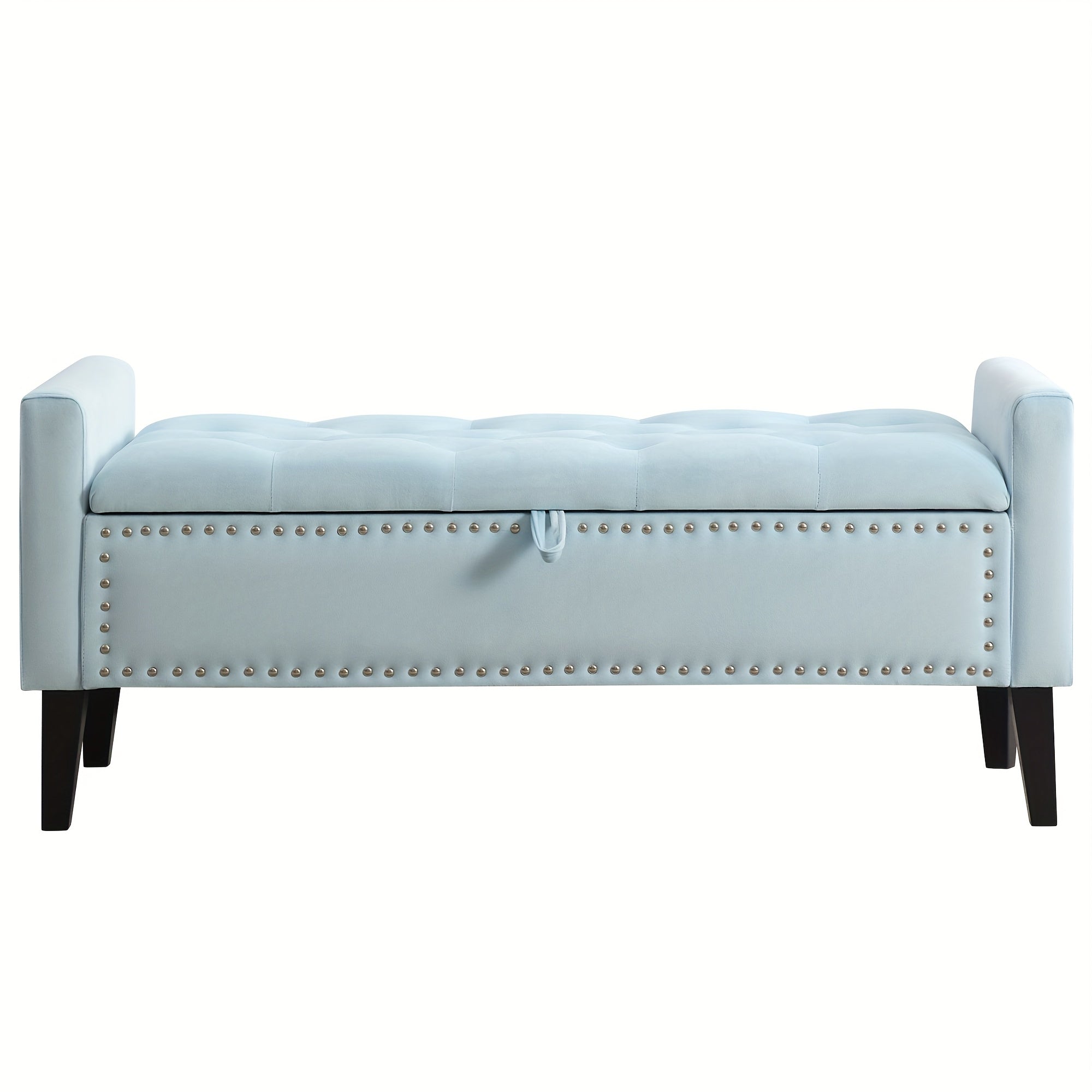 47" Velvet Storage Bench, Upholstered Bed Bench With Storage, End Of Bed Ottoman With Wooden Legs