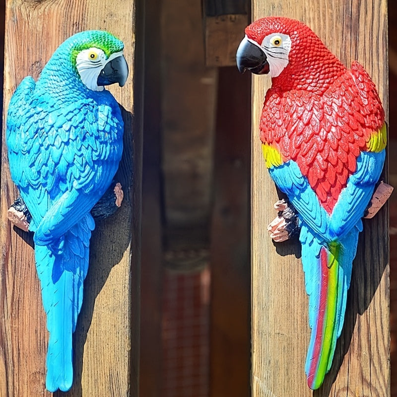 Vibrant Resin Parrot Wall Sculpture - Colorful Outdoor Garden and Home Decor, Realistic Bird Statue for Yard, Lawn, or Tree Branch, Weather-Resistant Art Piece