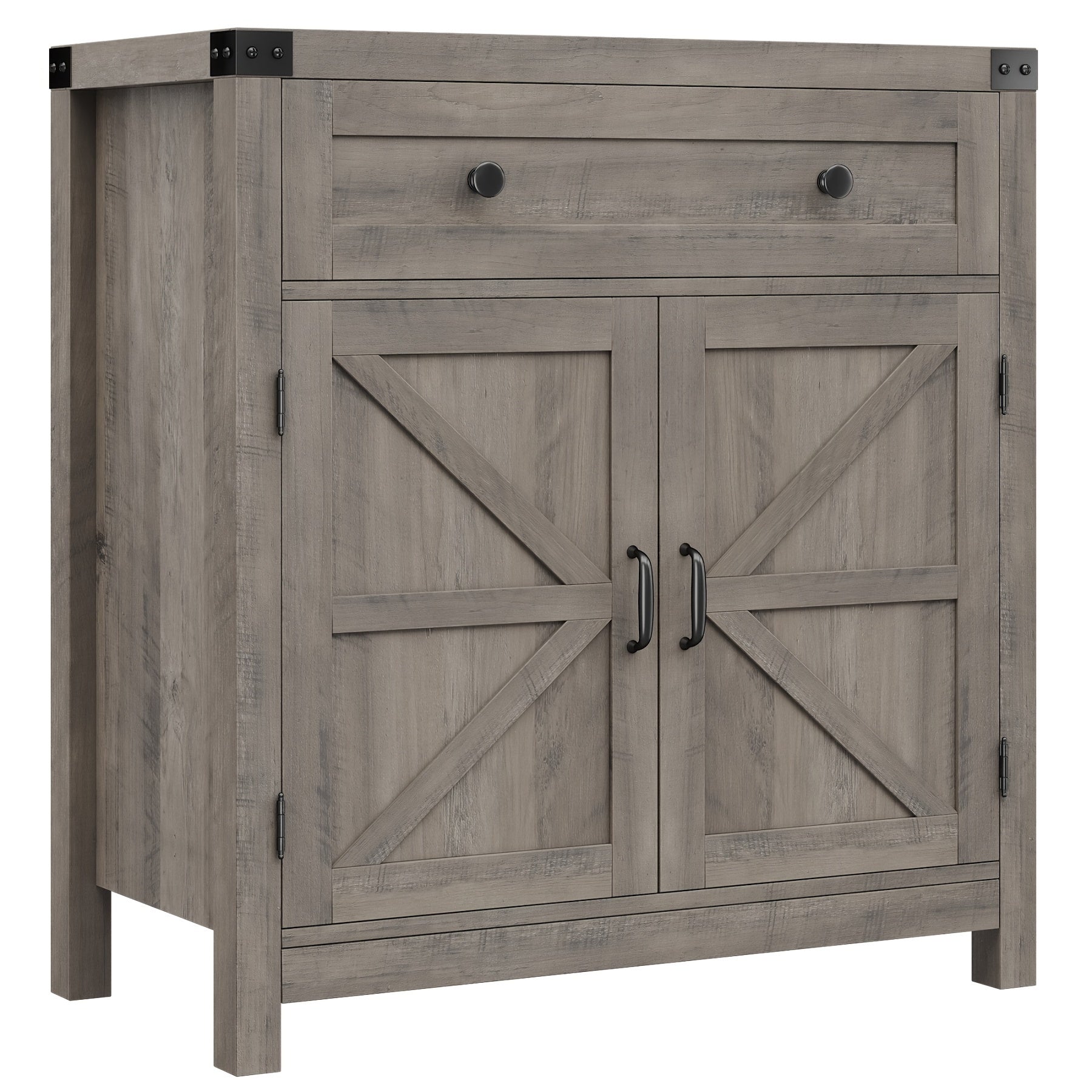 Double-Door Storage Cabinet with Drawer, Modern Farmhouse Buffet Sideboard