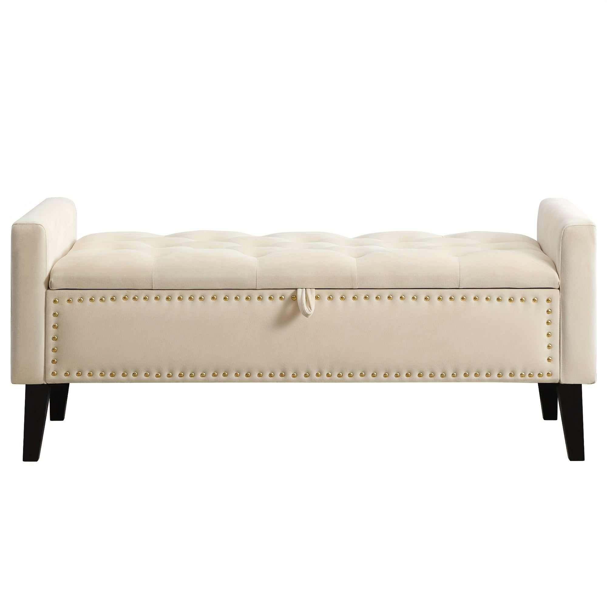 47" Velvet Storage Bench, Upholstered Bed Bench With Storage, End Of Bed Ottoman With Wooden Legs
