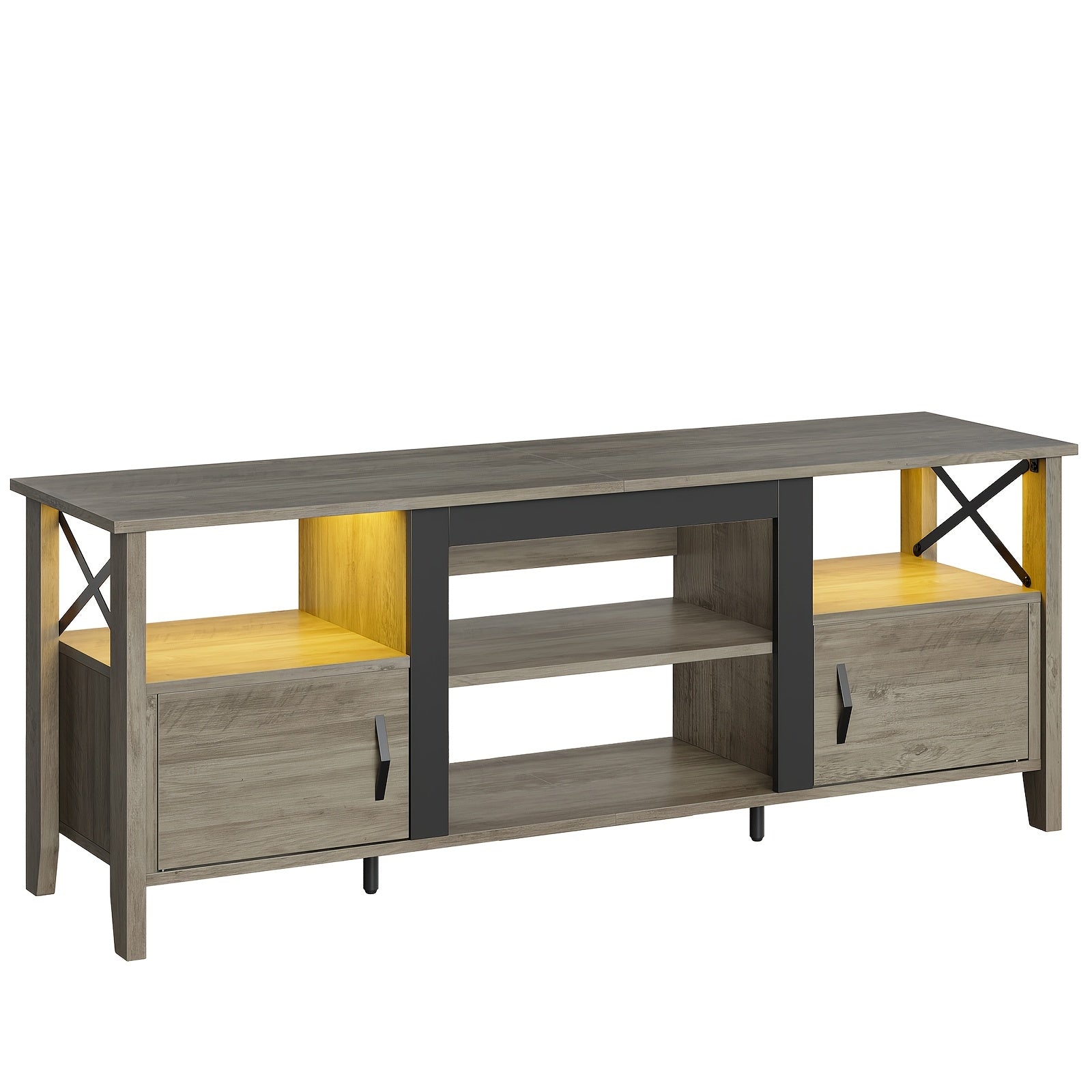 Modern Farmhouse TV Stand for 70 Inch TV, Entertainment Center with LED Lights, 63&
