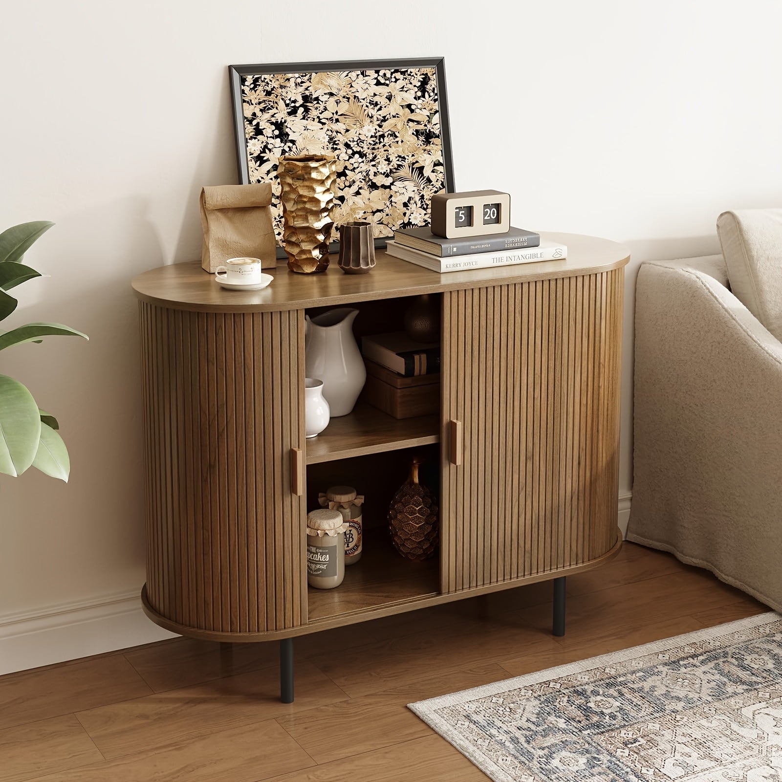 40" Sliding Door Storage Cabinet, Sideboard Buffet Cabinet With Adjustable Shelf, Modern Accent Coffee Bar Cabinet Console Table