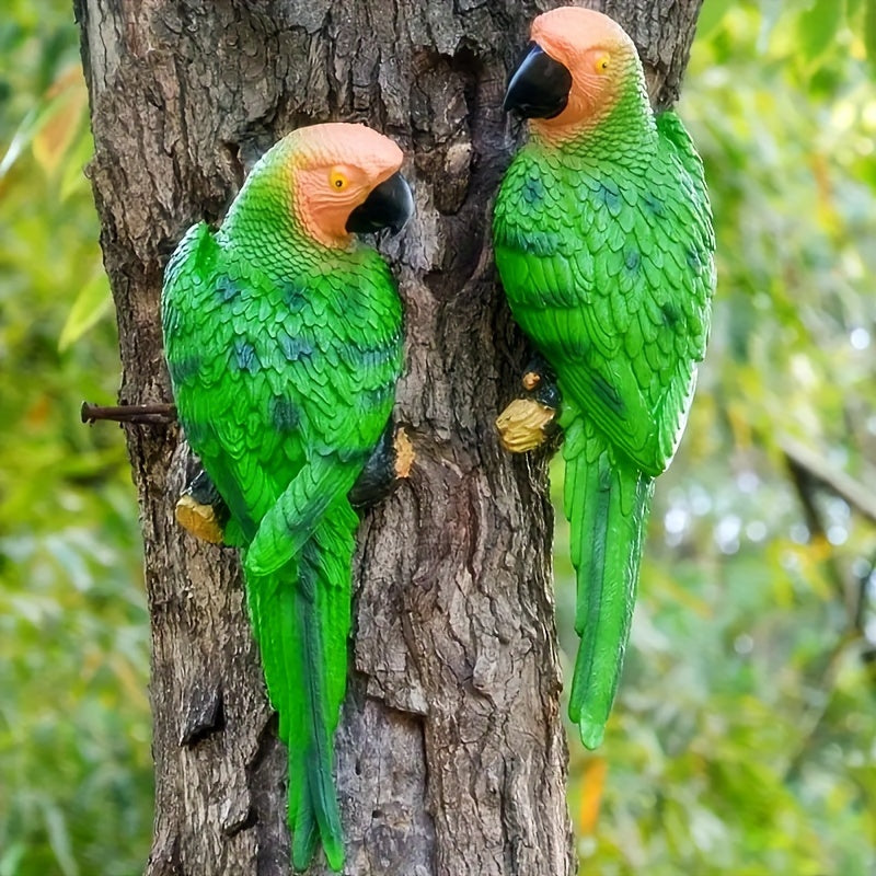 Vibrant Resin Parrot Wall Sculpture - Colorful Outdoor Garden and Home Decor, Realistic Bird Statue for Yard, Lawn, or Tree Branch, Weather-Resistant Art Piece