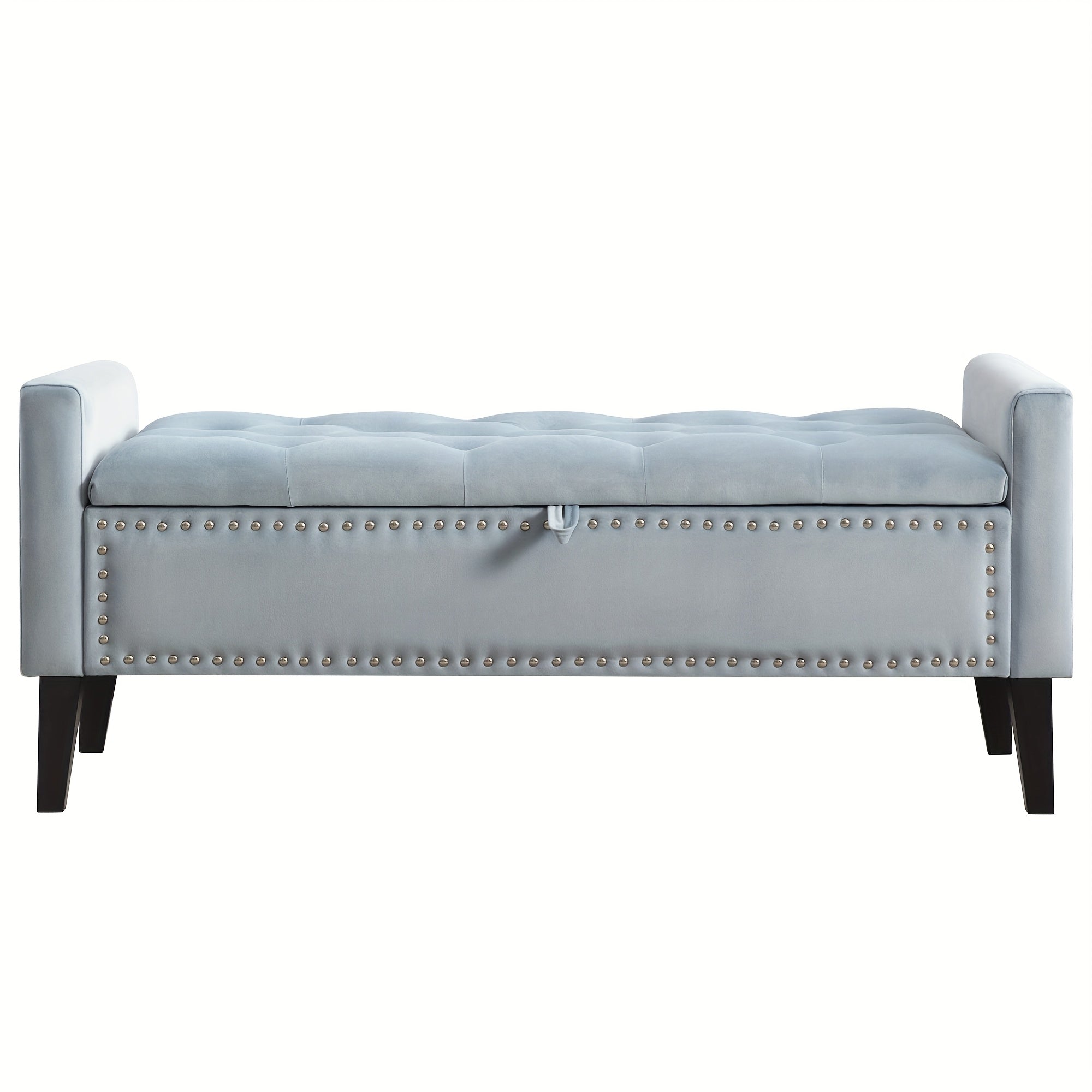 47" Velvet Storage Bench, Upholstered Bed Bench With Storage, End Of Bed Ottoman With Wooden Legs