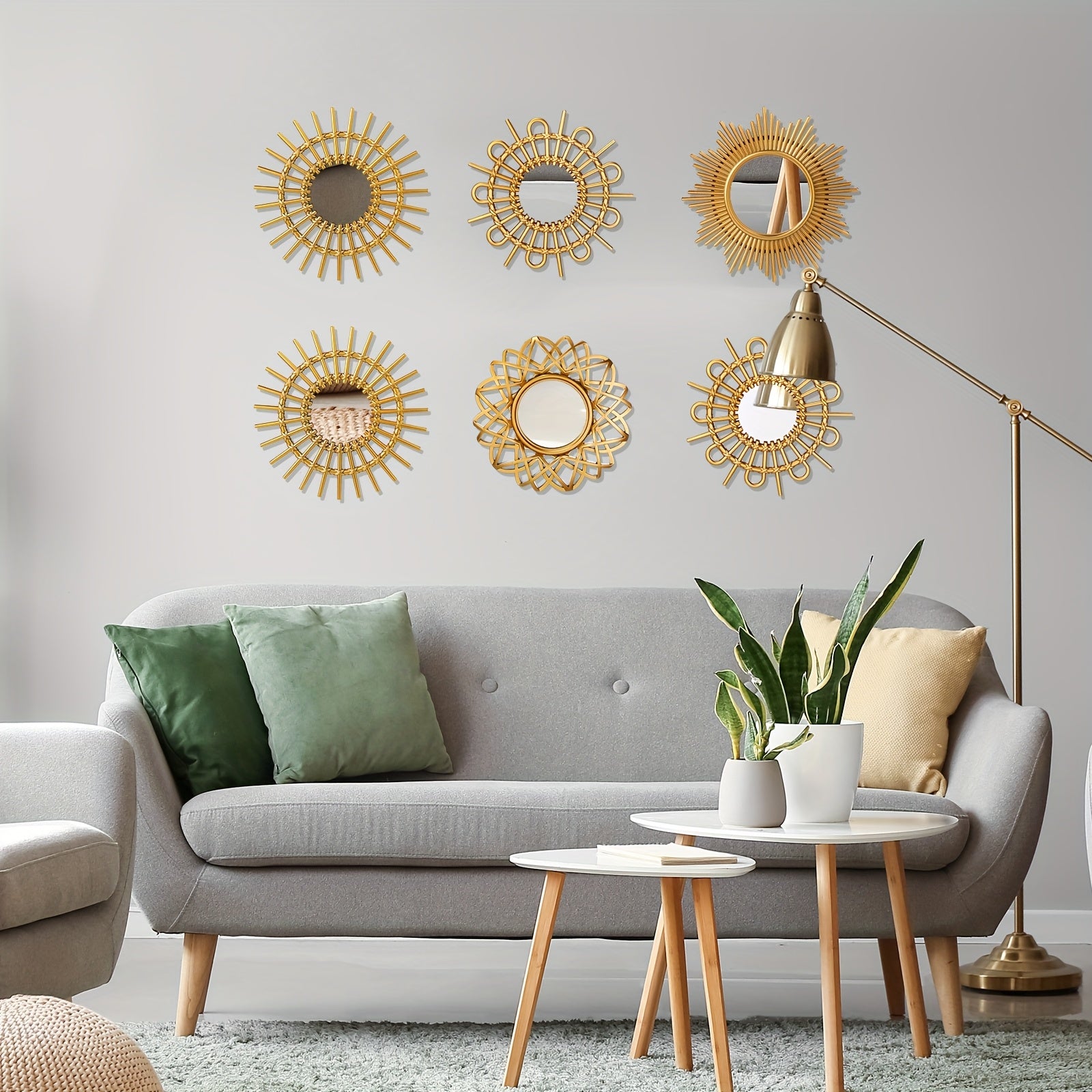 6pcs Small Circle Sun Mirrors | Decorative Wall Art Entryway Mirror Hanging Circle Mirror